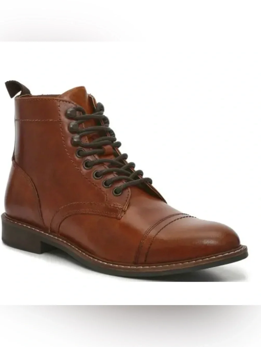 Crown Vintage Men’s Lingdale Leather Cap Toe Lace-Up Boots, Size 10.5, Cognac